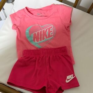 Nike Pink Tee with Mint Heart Logo and Hot Pink Shorts